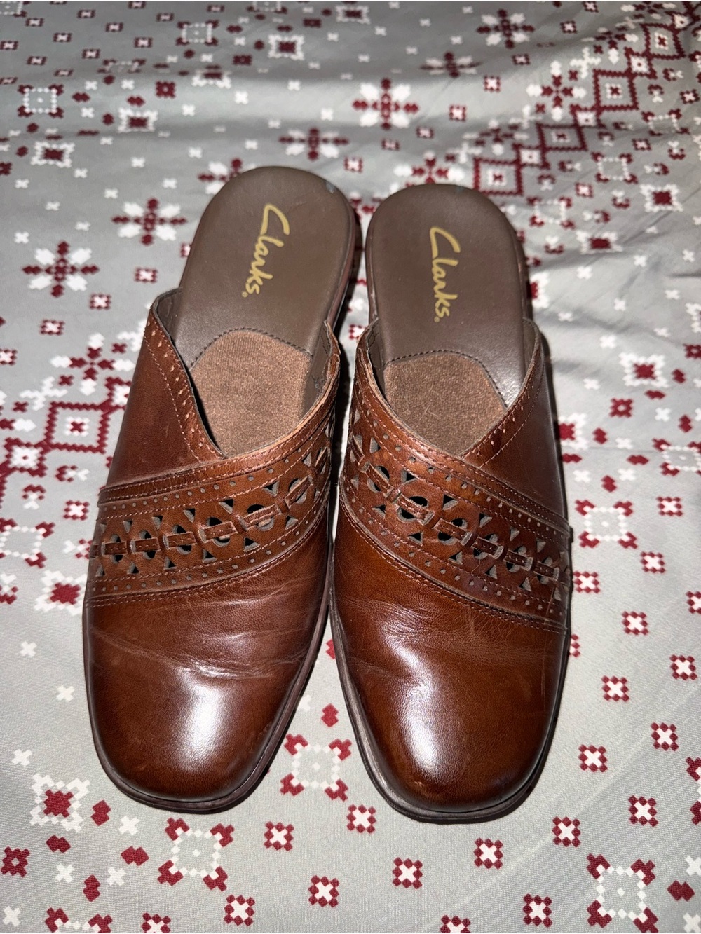 Clarks Women's Brown Leather Slip-On Mules